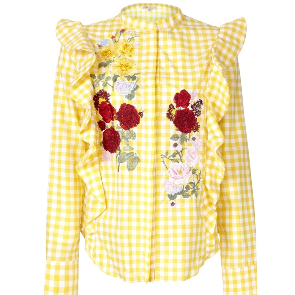 BRAND NEW ALICE ARCHER BLUE GINGHAM FLORAL SHIRT gifted by a music icon